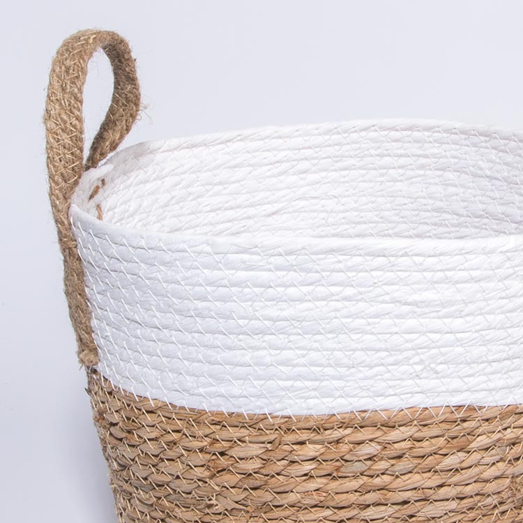 Set of 3 PÁDUA Baskets with Handles White and Natural