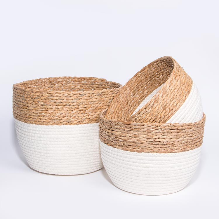 Set of 3 PÁDUA Baskets White and Natural