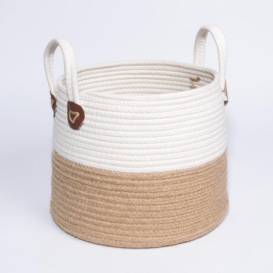 Set of 3 AREZZO Baskets with Handles White and Natural