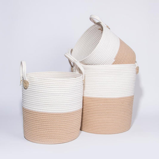 Set of 3 Baskets with Handles AREZZO Natural and White