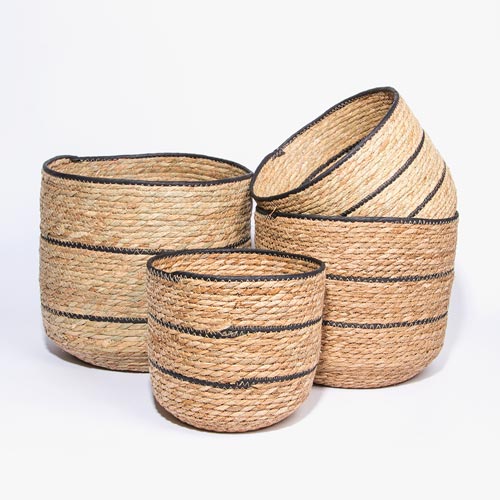 Set of 4 BARI Black and Natural Baskets