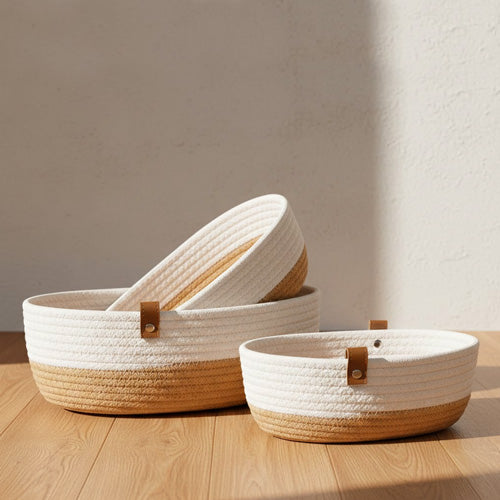 Conjunto de 3 Cestos COTTONI LINE Branco e Natural