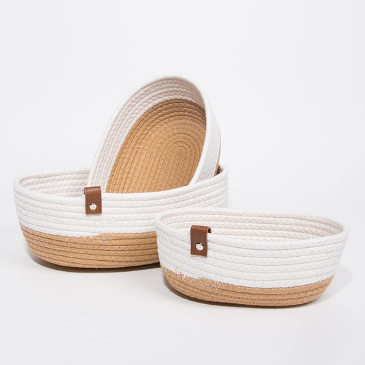 Conjunto de 3 Cestos COTTONI LINE Branco e Natural