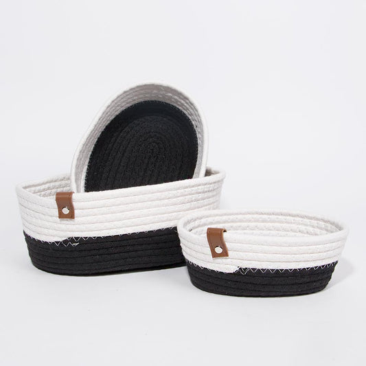 Conjunto de 3 Cestos COTTONI LINE Preto e Natural