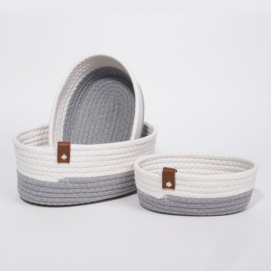 Conjunto de 3 Cestos COTTONI LINE Cinza e Natural