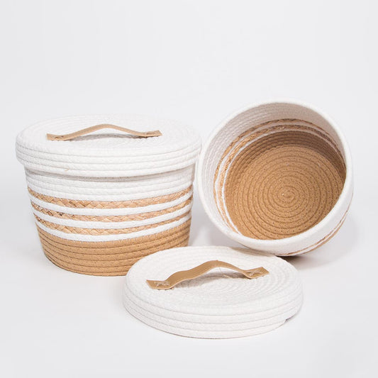 Conjunto de 5 Cestos CASARI Com Tampa Branco e Natural