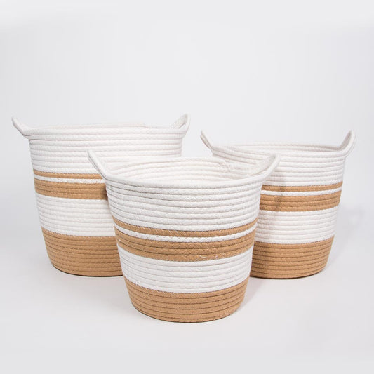 Conjunto de 3 Cestos CASARI Com Pegas Branco e Natural