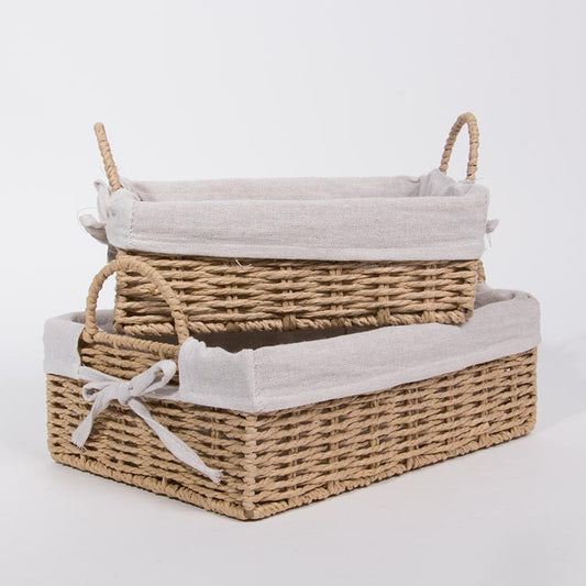 Conjunto de 2 Cestos BASKIA Com Pegas Natural