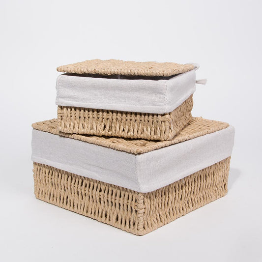 Conjunto de 2 Cestos BASKIA Com Tampa Natural