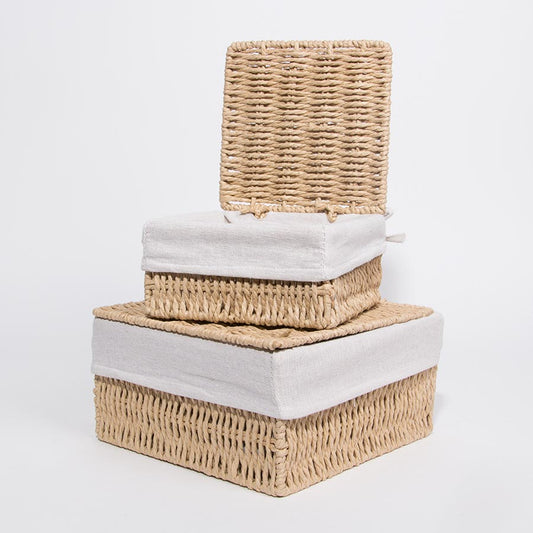Conjunto de 2 Cestos BASKIA Com Tampa Natural