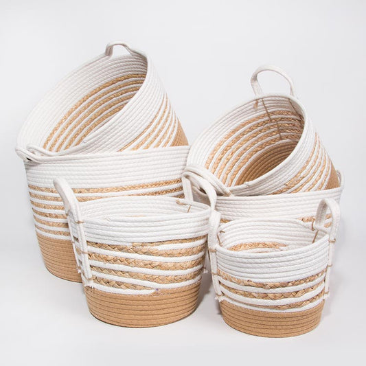Conjunto de 6 Cestos CASARI Com Pegas Bege e Natural
