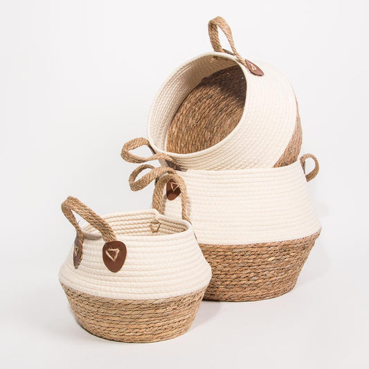 Conjunto de 3 Cestos com Pegas KOTON Branco e Natural