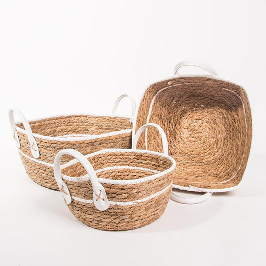 Conjunto de 3 Cestos com Pegas BARI Branco e Natural