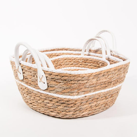 Conjunto de 3 Cestos com Pegas BARI Branco e Natural