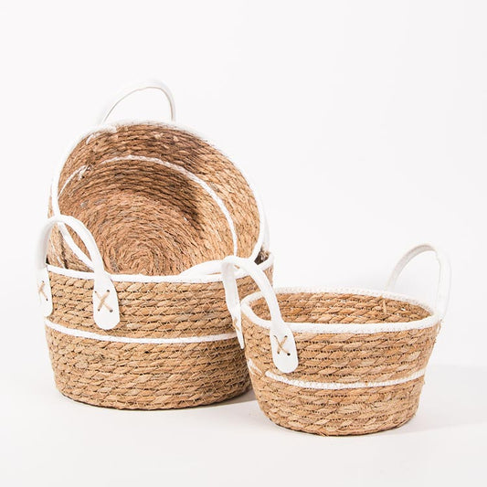 Conjunto de 3 Cestos com Pegas BARI Branco e Natural