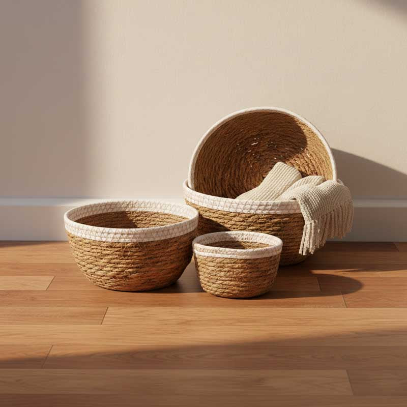 Set of 4 AVILA White and Natural Baskets