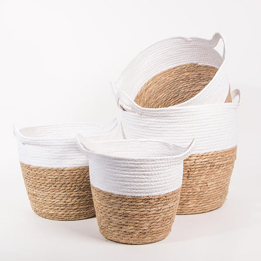 Conjunto de 4 Cestos com Pegas CÁDIZ Branco e Natural