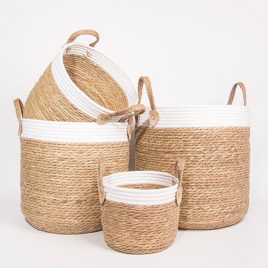 Conjunto de 4 Cestos com Pegas PÁDUA Branco e Natural