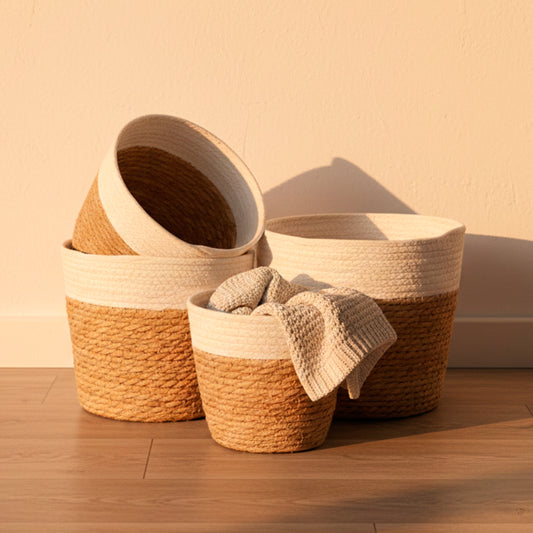 Conjunto de 4 Cestos CÁDIZ Branco e Natural