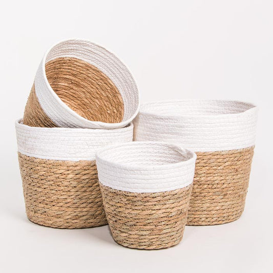 Conjunto de 4 Cestos CÁDIZ Branco e Natural