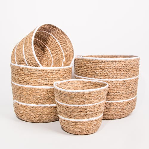 Conjunto de 4 Cestos BARI Branco e Natural