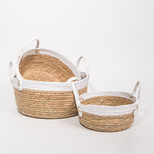 Conjunto de 3 Cestos com Pegas BARI Branco e Natural