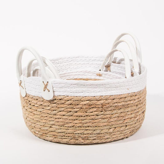 Conjunto de 3 Cestos com Pegas BARI Branco e Natural