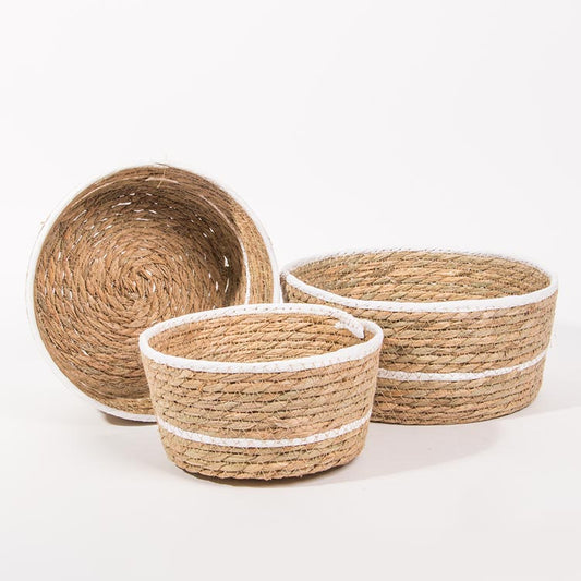 Conjunto de 3 Cestos BARI Branco e Natural