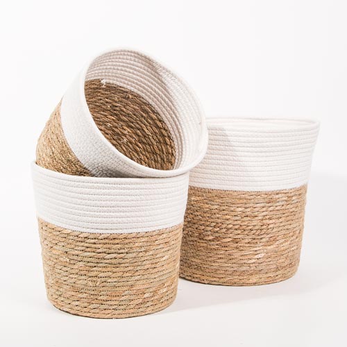 Conjunto de 3 Cestos CÁDIZ Branco e Natural