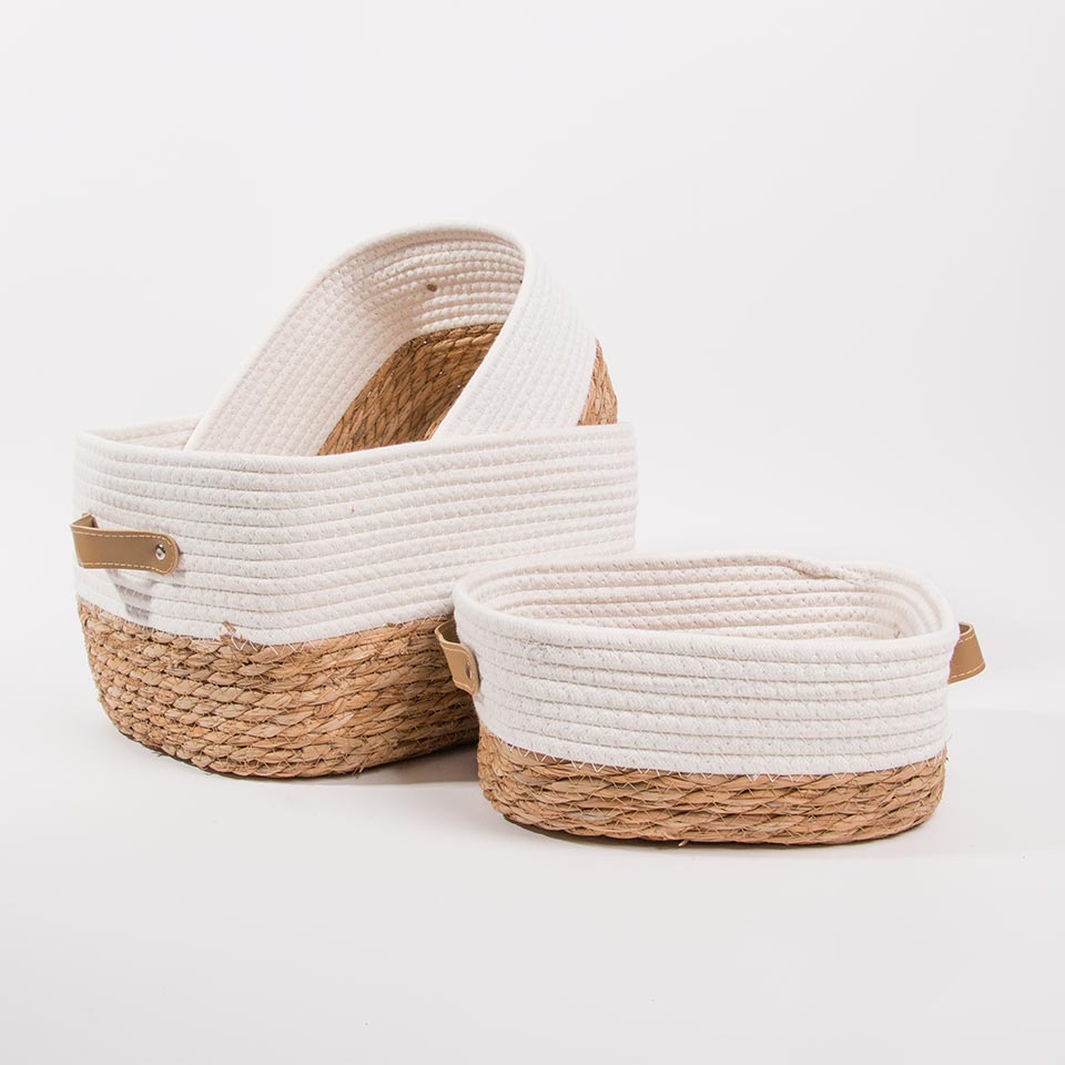 Set of 3 CÁDIZ Baskets White and Natural