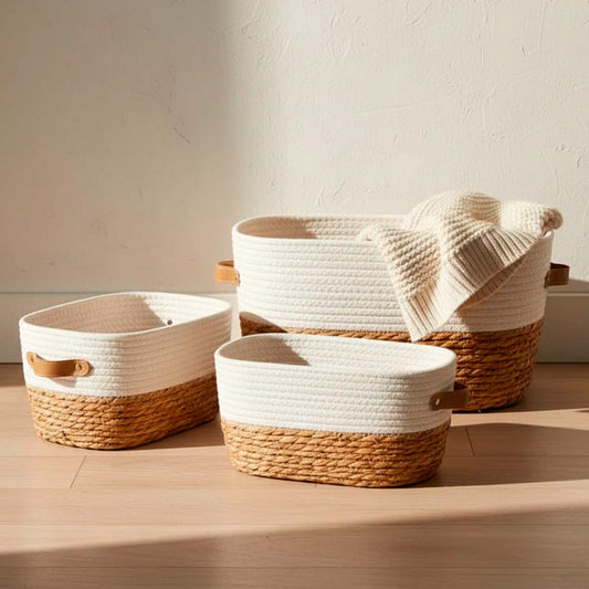 Conjunto de 3 Cestos CÁDIZ Branco e Natural