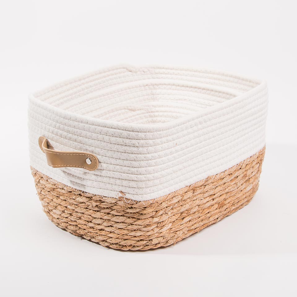 Set of 3 CÁDIZ Baskets White and Natural