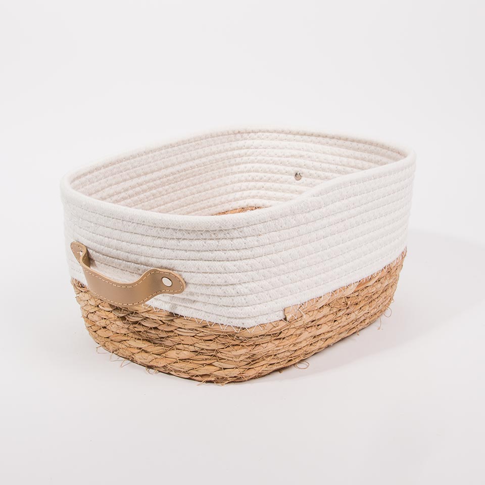 Set of 3 CÁDIZ Baskets White and Natural
