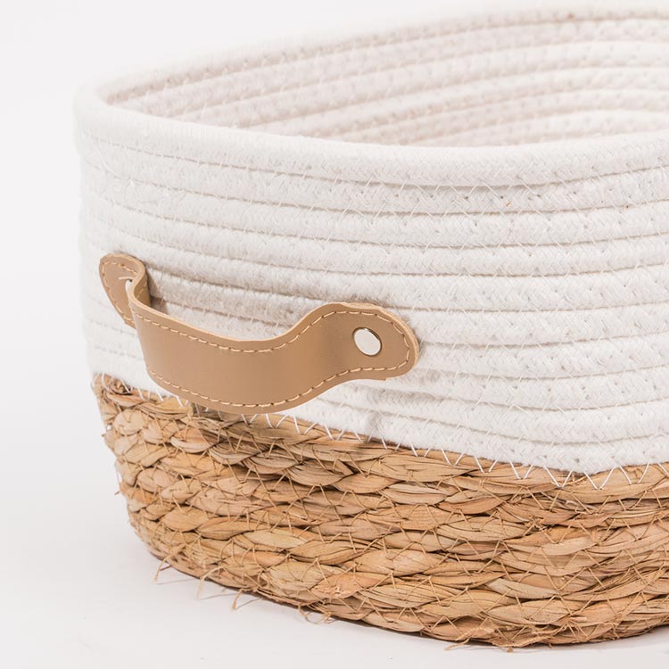 Set of 3 CÁDIZ Baskets White and Natural