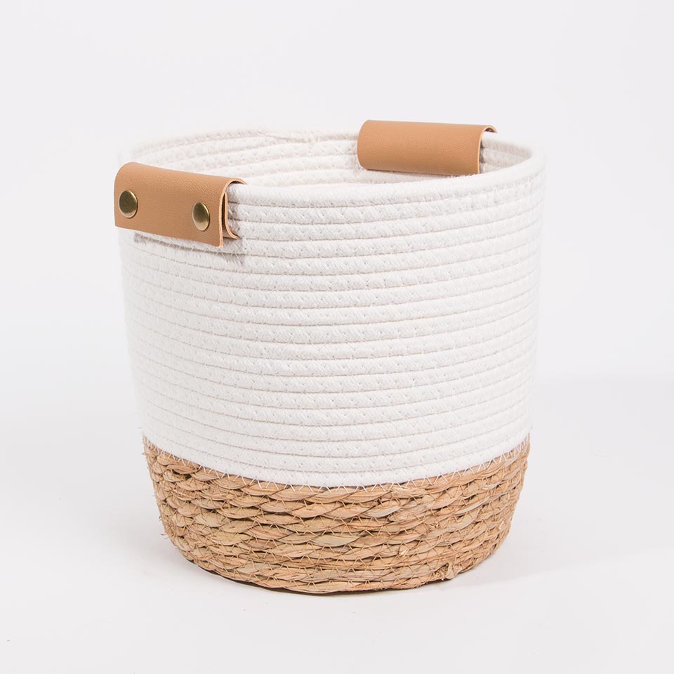 Set of 3 CÁDIZ Baskets White and Natural