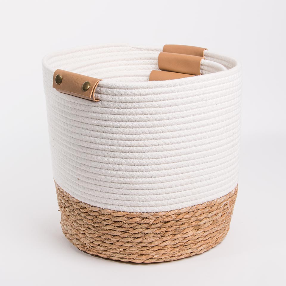 Set of 3 CÁDIZ Baskets White and Natural