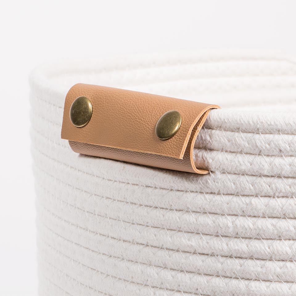 Set of 3 CÁDIZ Baskets White and Natural