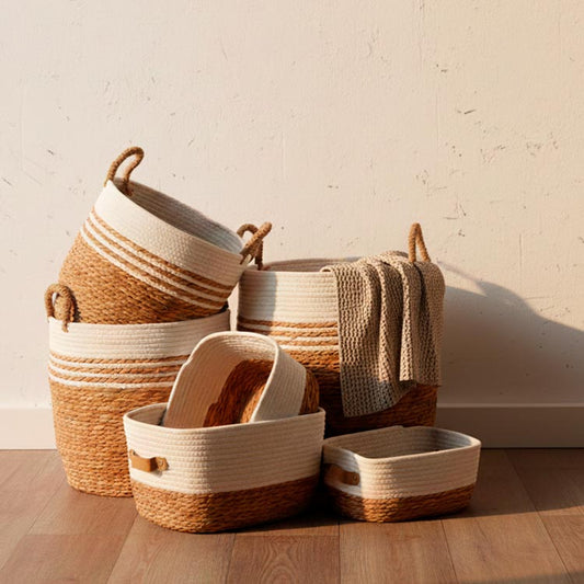 Conjunto de 6 Cestos CÁDIZ Branco e Natural