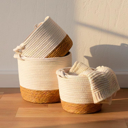 Conjunto de 3 Cestos CÁDIZ KNOT Branco e Natural