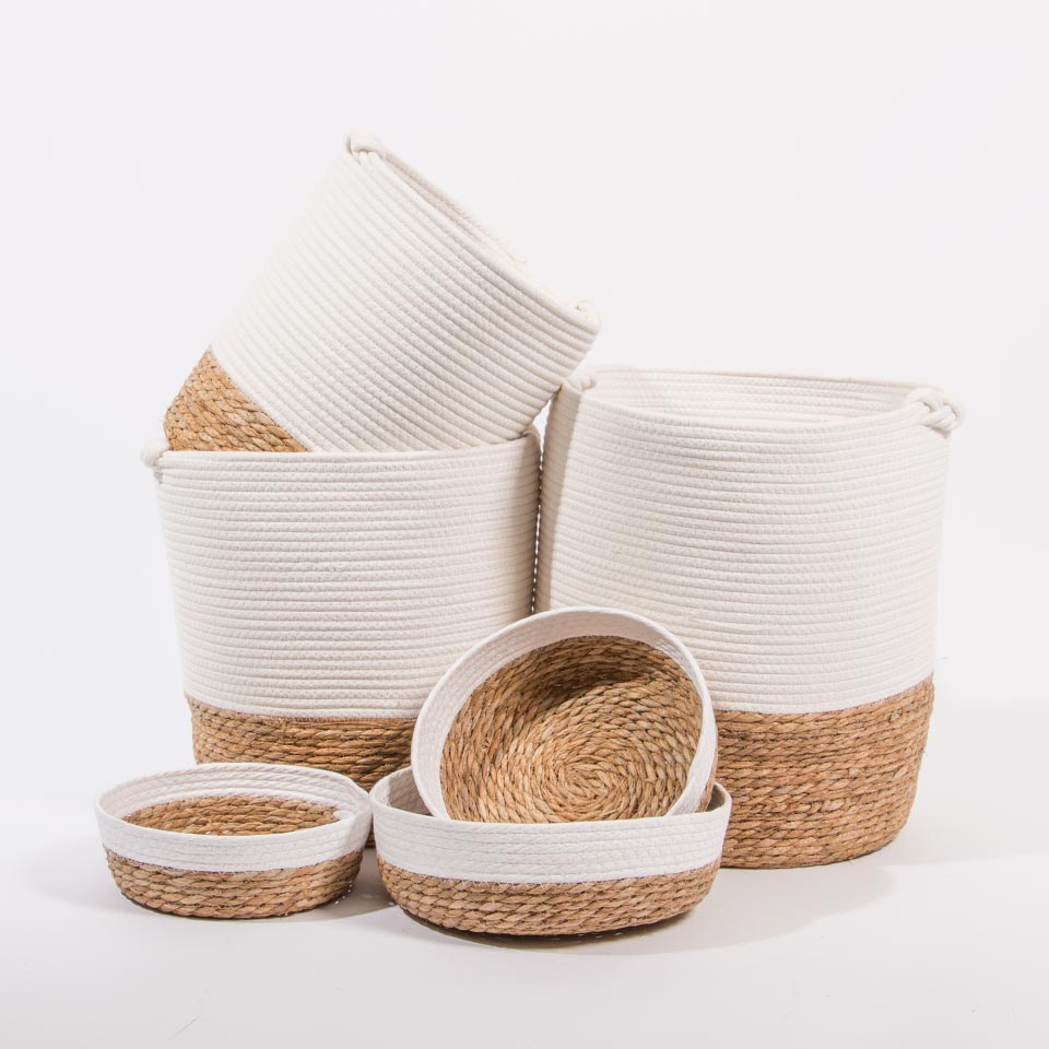 Conjunto de 6 Cestos CÁDIZ KNOT Branco e Natural