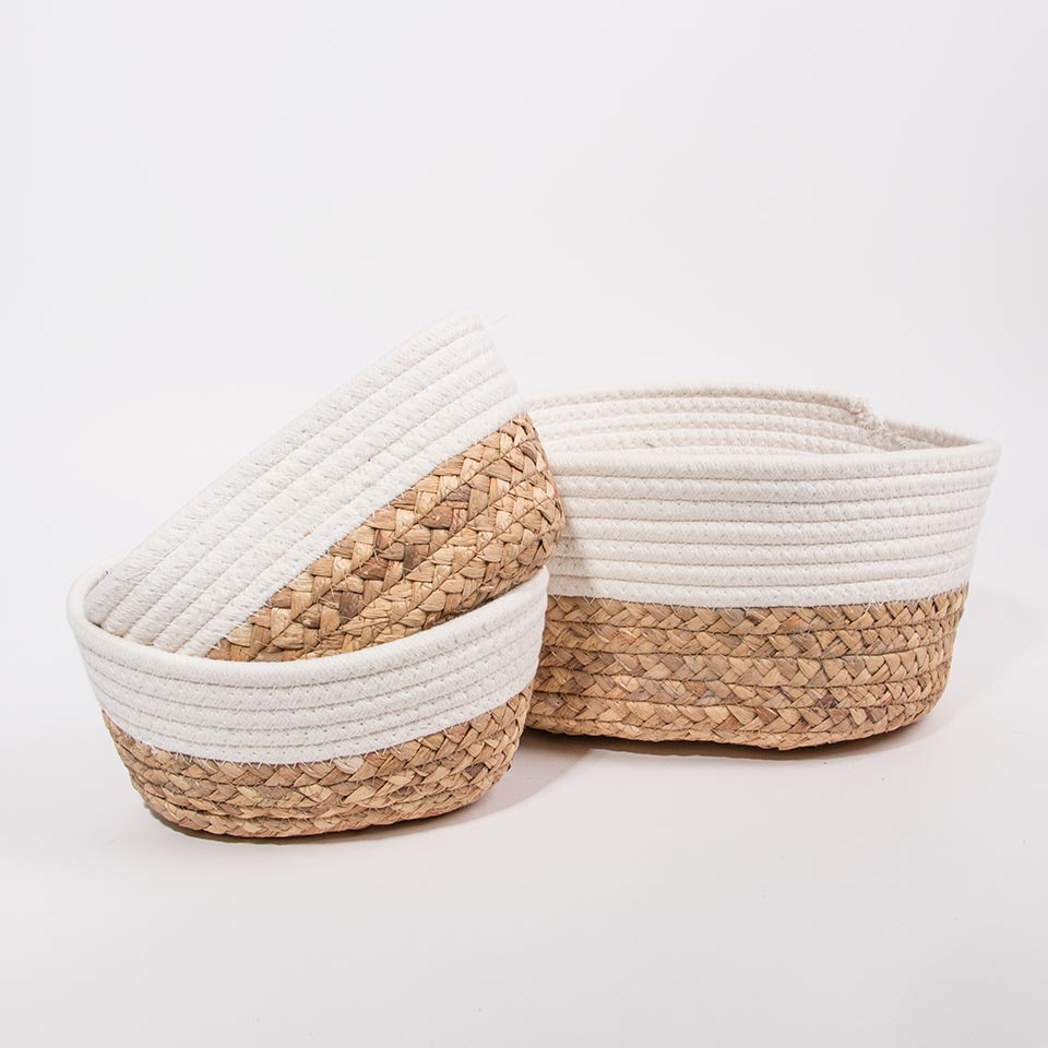 Conjunto de 3 Cestos CÁDIZ Branco e Natural