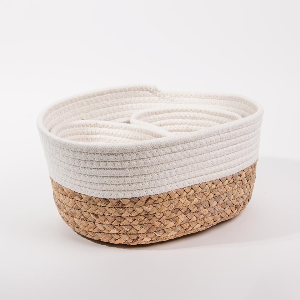 Conjunto de 3 Cestos CÁDIZ Branco e Natural