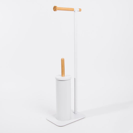 White Bamboo Toilet Brush with Toilet Roll Holder
