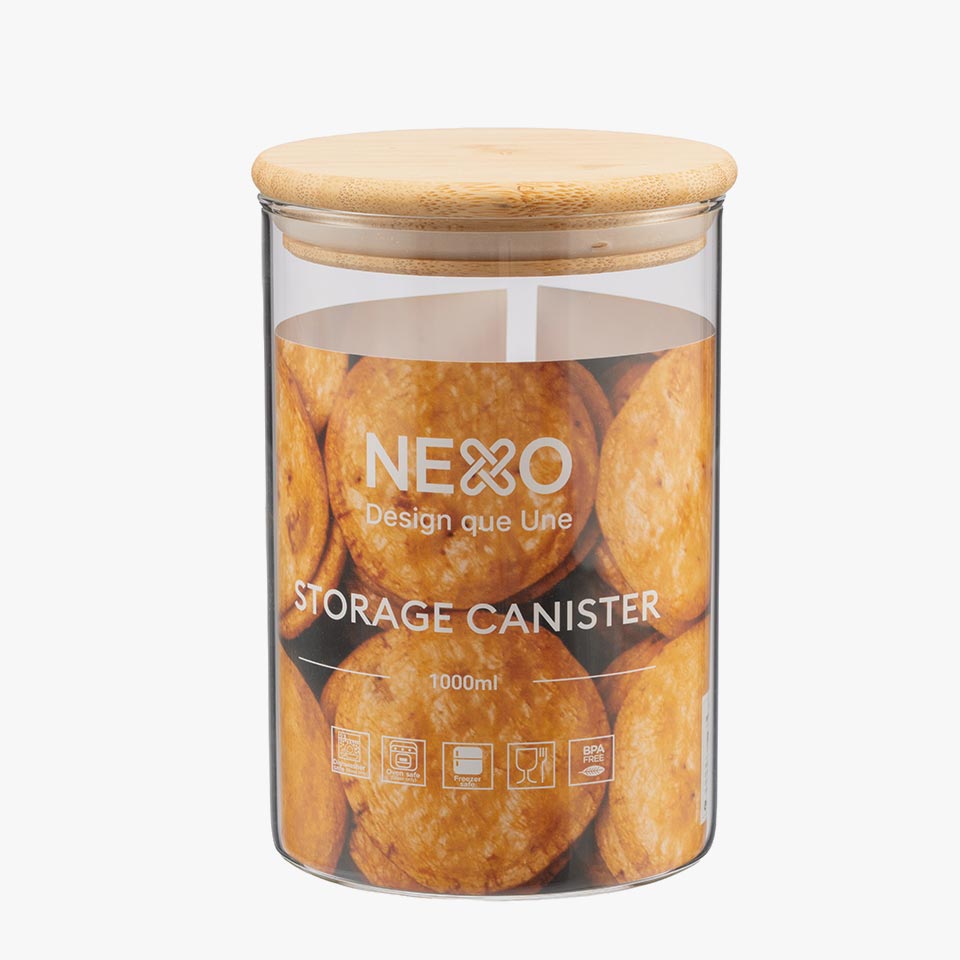 Frasco de vidro NATURE BAMBU Redondo 1L