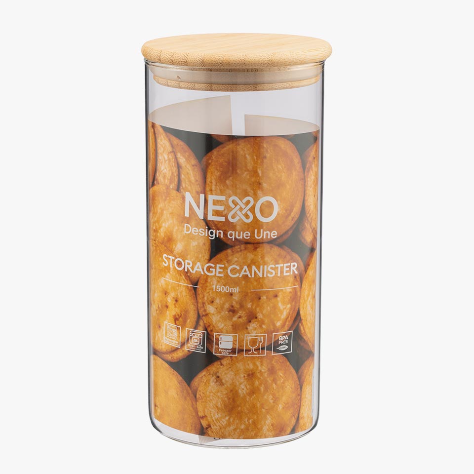 Frasco de vidro NATURE BAMBU Redondo 1,5L
