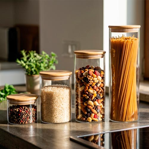 Frasco de vidro NATURE BAMBU Redondo 2L