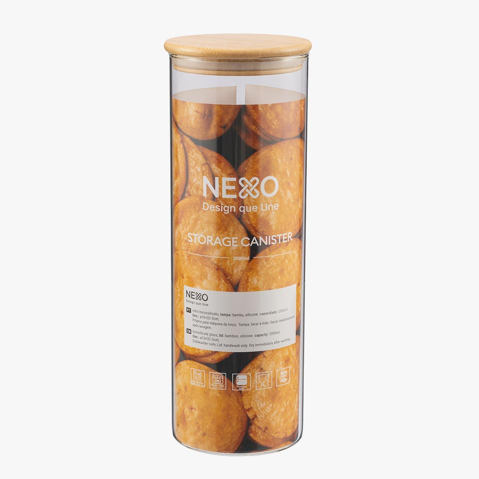 Frasco de vidro NATURE BAMBU Redondo 2L