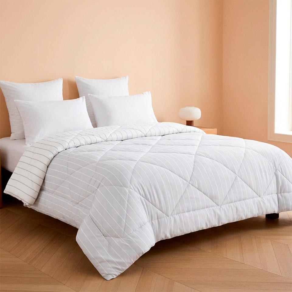 Edredão Reversível STRIPES 220x220cm Cinza