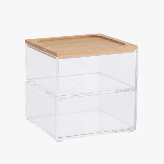 ACRYLIC AND BAMBOO Cosmetic Organizer 9.5x9.5x10cm