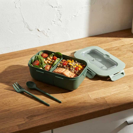 DEMKA Rectangular Gray Box with 3 Compartments, 1.15L